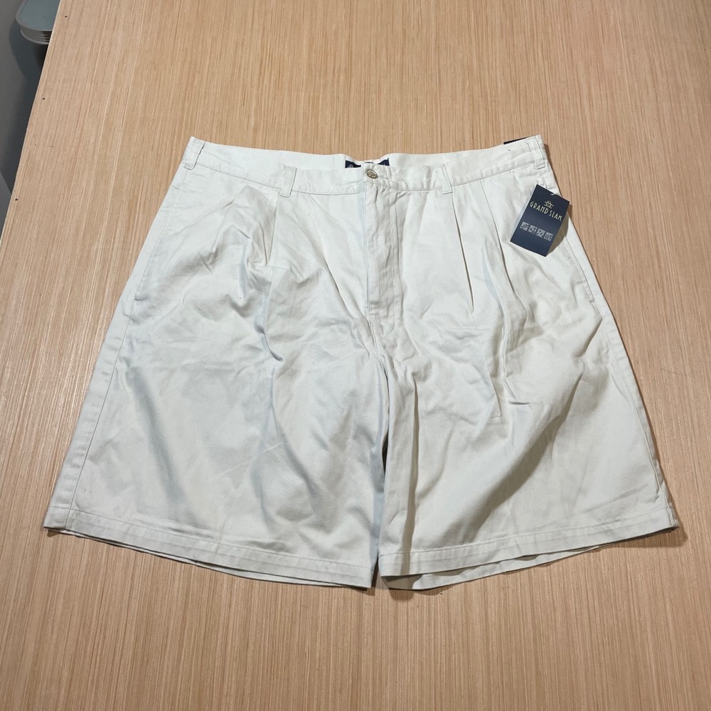 Grand Slam Pleated Shorts Mens 40 Cream Off White Golf Chino Cotton NWT